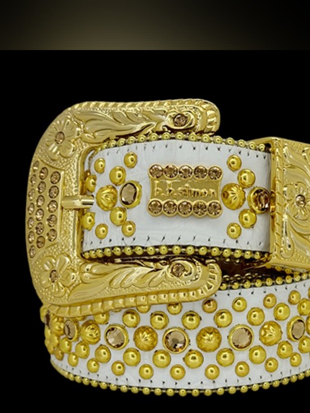 BB Simon Embellished Western Belt 34 Trojan Golden 380 Swarovski Crystals